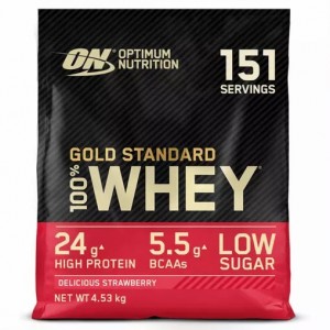 Optimum Nutrition Gold Standard 100% Whey Protein Powder Delicious Strawberry 4.53 kg (151 Servings) | 025619-UQW