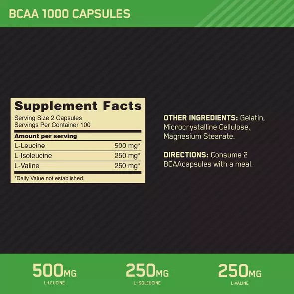 Optimum Nutrition BCAA 1000 200 Capsules (100 Servings) | 417980-AEL