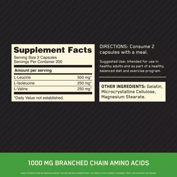 Optimum Nutrition BCAA 1000 400 Capsules (200 Servings) | 841296-BHQ