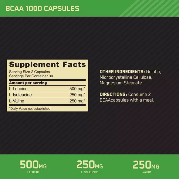 Optimum Nutrition BCAA 1000 60 Capsules (30 Servings) | 012475-YEW