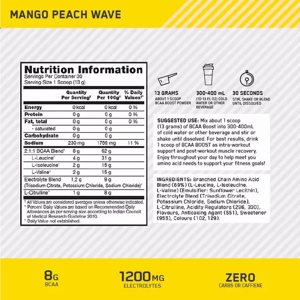 Optimum Nutrition BCAA Boost Mango Peach 30 Serves | 310784-ZGY