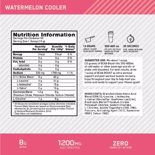 Optimum Nutrition BCAA Boost Watermelon 30 Serves | 375194-DSL