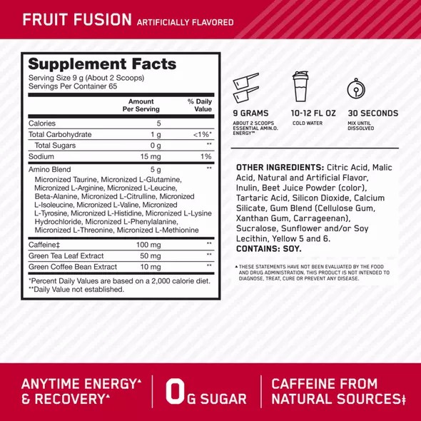Optimum Nutrition ESSENTIAL AMIN.O. ENERGY® Fruit Fusion 0.6 lb (30 Servings) | 965741-RPE