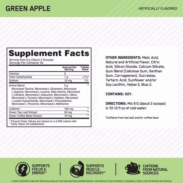 Optimum Nutrition ESSENTIAL AMIN.O. ENERGY® Green Apple 0.6 lb (30 Servings) | 480937-OZM