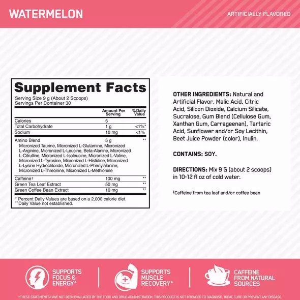 Optimum Nutrition ESSENTIAL AMIN.O. ENERGY® Watermelon 0.6 lb (30 Servings) | 865723-NFP