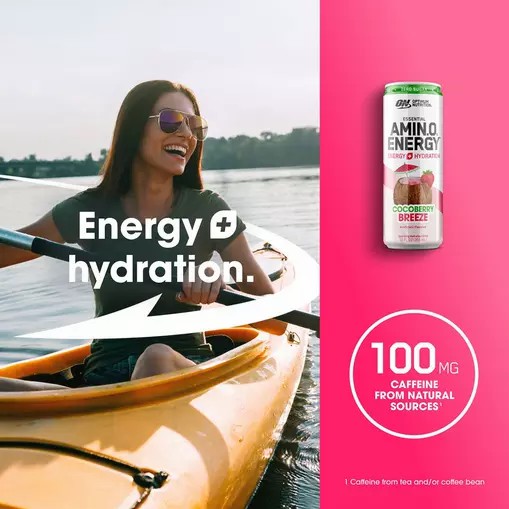 Optimum Nutrition ESSENTIAL AMIN.O. ENERGY+ Electrolytes Sparkling *new* Cocoberry Breeze 355ml * 12 Cans (12 Servings) | 419632-LZQ