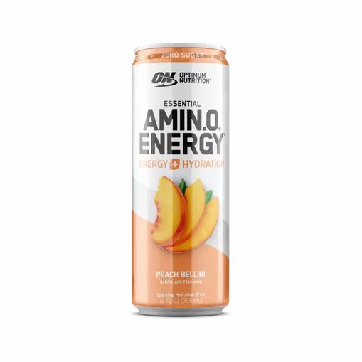Optimum Nutrition ESSENTIAL AMIN.O. ENERGY+ Electrolytes Sparkling Peach Bellini 355ml * 12 Cans (12 Servings) | 325798-LON