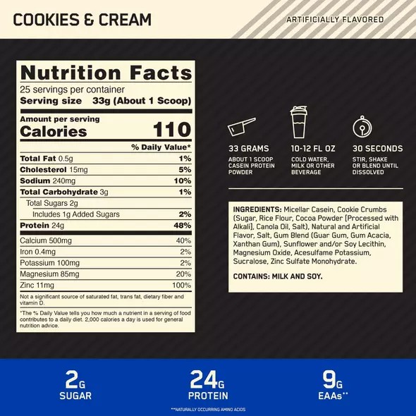 Optimum Nutrition GOLD STANDARD® 100% Casein Cookies & Cream 4 lb (53 Servings) | 026918-BLH