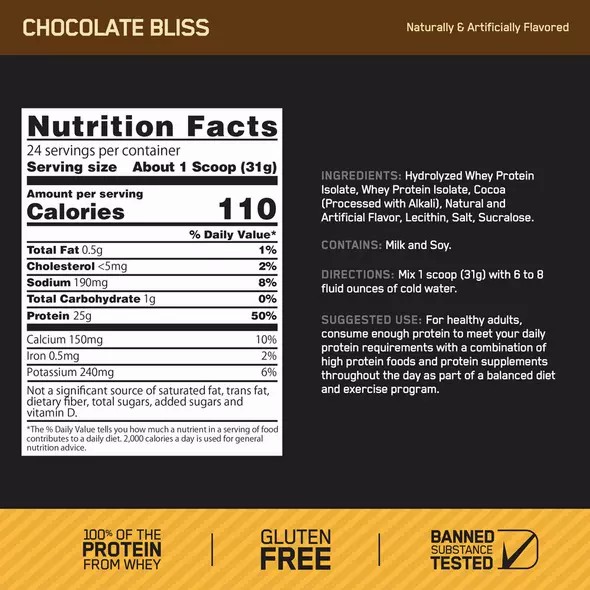 Optimum Nutrition GOLD STANDARD® 100% Isolate Chocolate Bliss 3 lb (44 Servings) | 296703-NPL