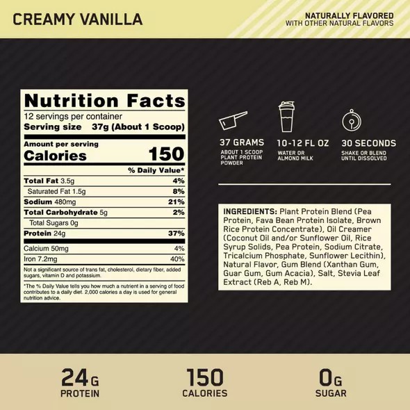 Optimum Nutrition GOLD STANDARD® 100% Plant Creamy Vanilla 1.63 lb - Notify me | 702193-QRN