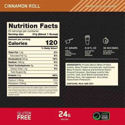 Optimum Nutrition GOLD STANDARD 100% WHEY™ Cinnamon Roll 1.5 lb (22 Servings) | 793862-FYS
