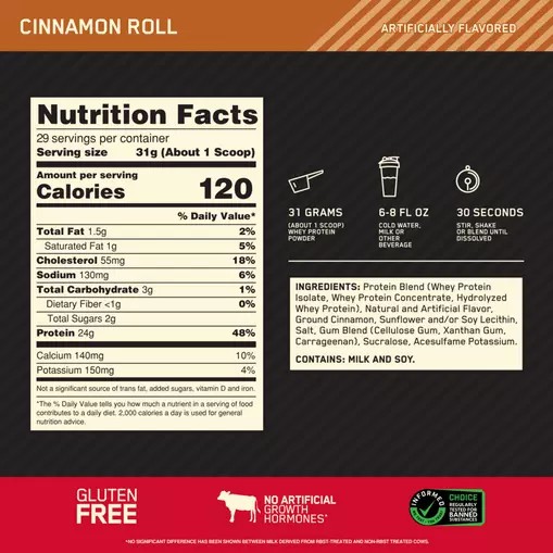 Optimum Nutrition GOLD STANDARD 100% WHEY™ Cinnamon Roll 2 lb (29 Servings) | 943508-SYA
