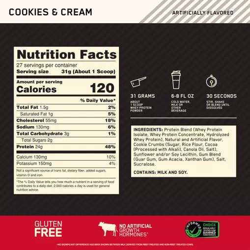 Optimum Nutrition GOLD STANDARD 100% WHEY™ Cookies & Cream 2 lb (27 Servings) | 860912-QGB