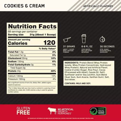 Optimum Nutrition GOLD STANDARD 100% WHEY™ Cookies & Cream 5 lb (68 Servings) | 790251-SRO