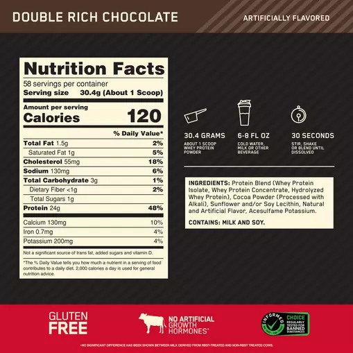 Optimum Nutrition GOLD STANDARD 100% WHEY™ Double Rich Chocolate 4 lb (58 Servings) | 794628-MCS