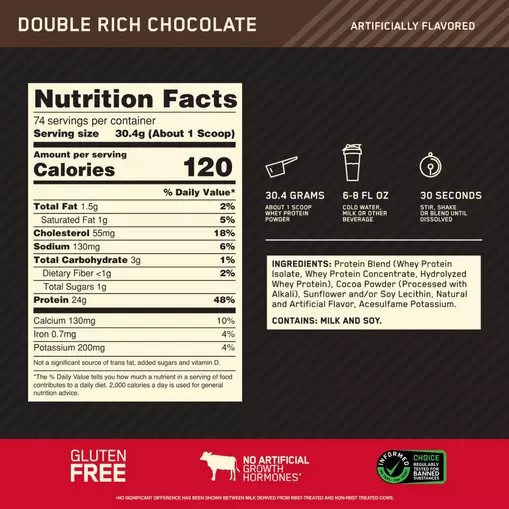 Optimum Nutrition GOLD STANDARD 100% WHEY™ Double Rich Chocolate 5 lb (74 Servings) | 984053-LDX