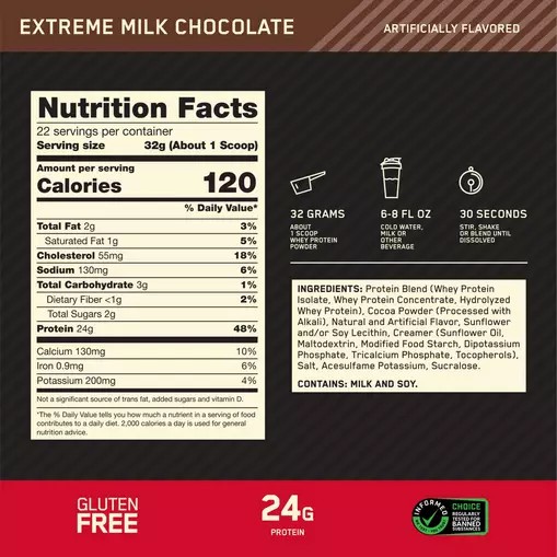 Optimum Nutrition GOLD STANDARD 100% WHEY™ Extreme Milk Chocolate 2 lb (28 Servings) | 725894-BLS