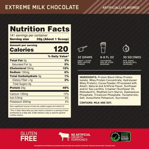 Optimum Nutrition GOLD STANDARD 100% WHEY™ Extreme Milk Chocolate 10 lb (141 Servings) | 856291-YAO