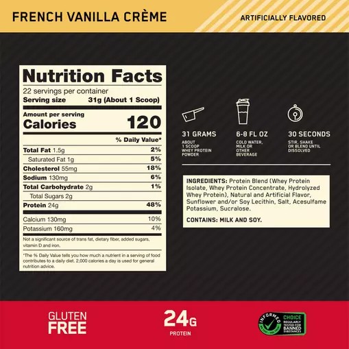 Optimum Nutrition GOLD STANDARD 100% WHEY™ French Vanilla Creme 1.5 lb (22 Servings) | 370925-TOQ