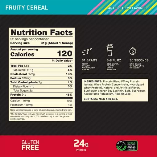 Optimum Nutrition GOLD STANDARD 100% WHEY™ Fruity Cereal 1.5 lb (22 Servings) | 413902-KOT