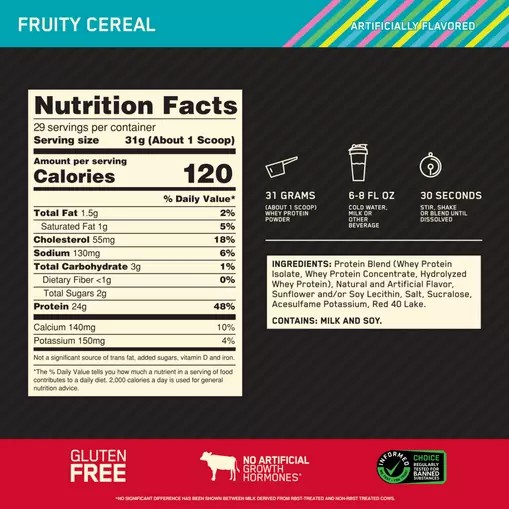 Optimum Nutrition GOLD STANDARD 100% WHEY™ Fruity Cereal 2 lb (29 Servings) | 574182-HUI