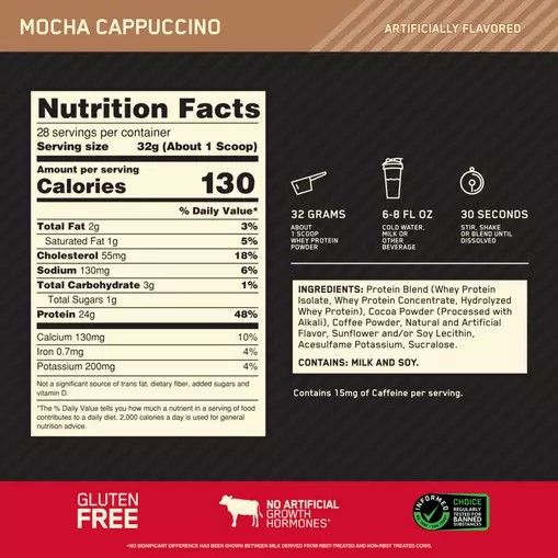 Optimum Nutrition GOLD STANDARD 100% WHEY™ Mocha Cappuccino 2 lb (28 Servings) | 195482-DKT