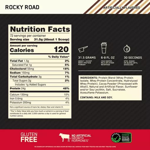 Optimum Nutrition GOLD STANDARD 100% WHEY™ Rocky Road 5 lb (72 Servings) | 354269-POZ