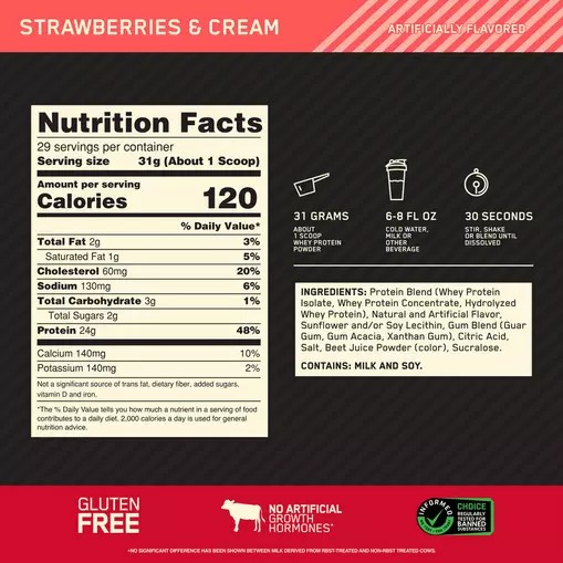 Optimum Nutrition GOLD STANDARD 100% WHEY™ Strawberries & Cream 2 lb (29 Servings) | 409532-GZU