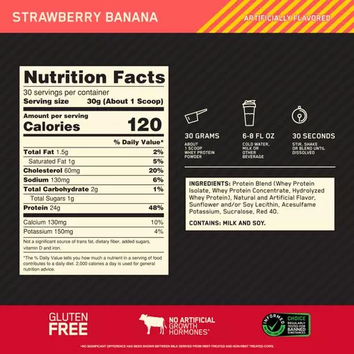 Optimum Nutrition GOLD STANDARD 100% WHEY™ Strawberry Banana 2 lb (30 Servings) | 485302-XUJ