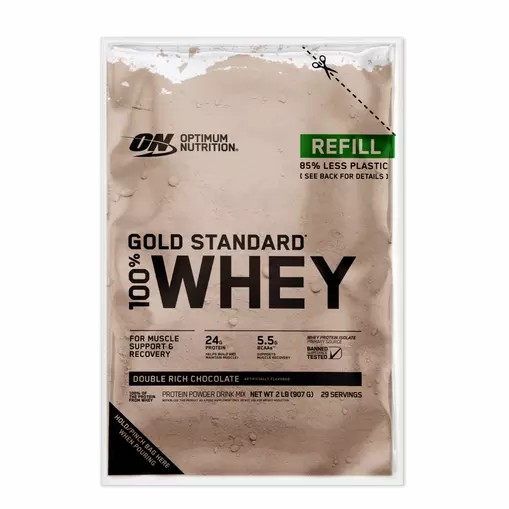 Optimum Nutrition GOLD STANDARD 100% WHEY™ Recyclable Refill Bag Double Rich Chocolate 2 lb (29 Servings) | 413876-MTA