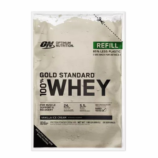 Optimum Nutrition GOLD STANDARD 100% WHEY™ Recyclable Refill Bag Vanilla Ice Cream 2 lb (29 Servings) | 503489-AFL