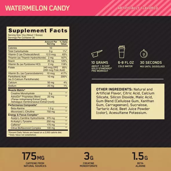 Optimum Nutrition GOLD STANDARD® Pre-Workout Watermelon 0.66 lb (30 Servings) | 149065-DKF