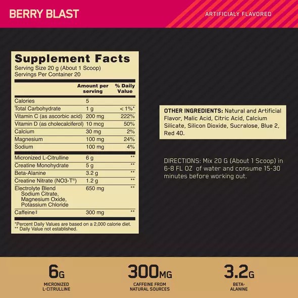 Optimum Nutrition GOLD STANDARD® Pre Advanced Berry Blast 0.88 lb (20 Servings) | 239715-ENL