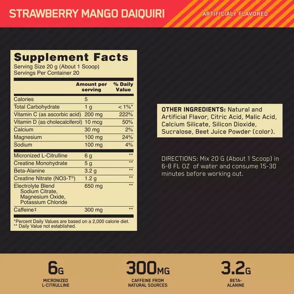 Optimum Nutrition GOLD STANDARD® Pre Advanced Strawberry Mango Daiquiri 0.88 lb (20 Servings) | 726091-ROQ