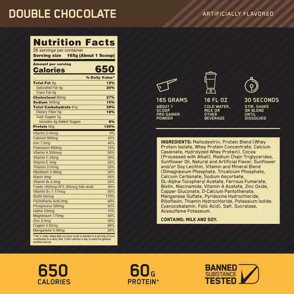 Optimum Nutrition GOLD STANDARD® Pro Gainer Double Chocolate 5.09 lb (14 Servings) | 612589-WLM
