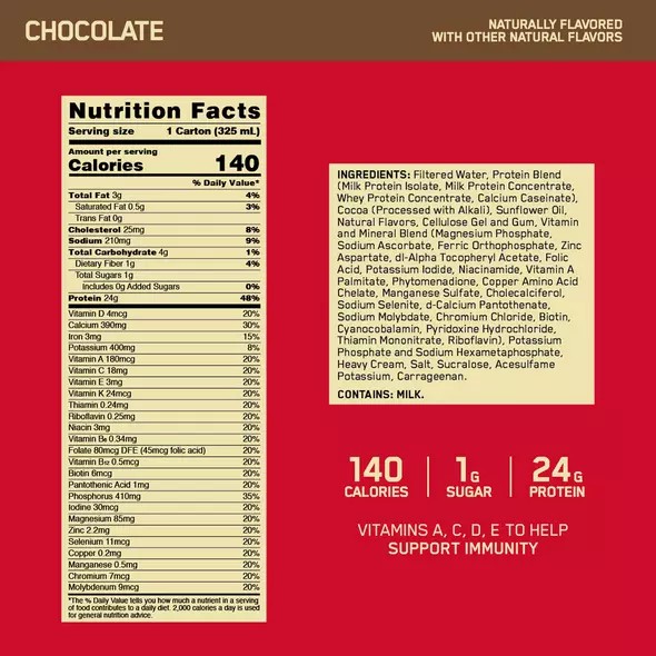 Optimum Nutrition GOLD STANDARD® Ready To Drink Protein Shake Chocolate 12 Cartons (12 Servings) | 951842-CHI