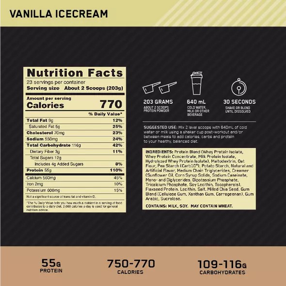 Optimum Nutrition Gold Standard Gainer Vanilla 4.67kg | 375124-HAW