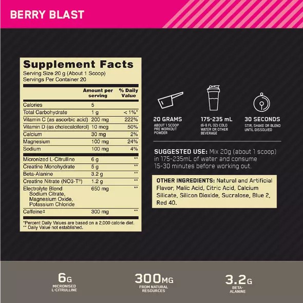 Optimum Nutrition Gold Standard Pre Advanced Berry Blast 20 Serves | 954370-SRF