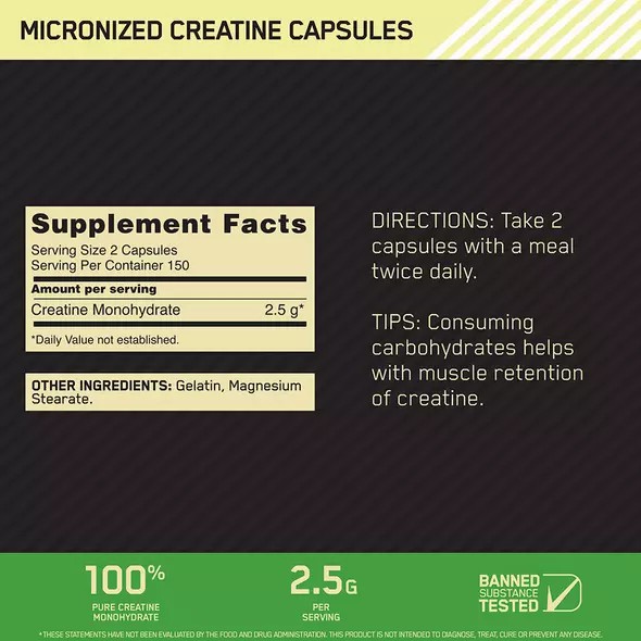 Optimum Nutrition Micronized Creatine Capsules 300 Capsules (150 Servings) | 702459-PSZ