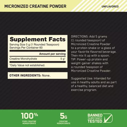 Optimum Nutrition Micronized Creatine Powder Unflavored 0.66 lb (60 Servings) | 421503-IRH