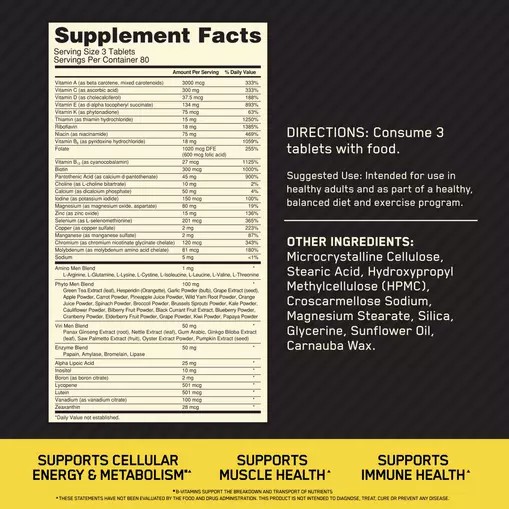 Optimum Nutrition OPTI-MEN® Multivitamin Tablets 240 Tablets (80 Servings) | 384971-UMT