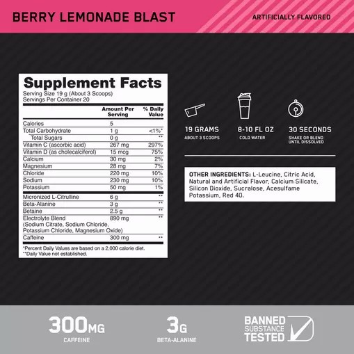 Optimum Nutrition Platinum Igniter Berry Lemonade Blast 0.84 lb (20 Servings) | 564392-TKV