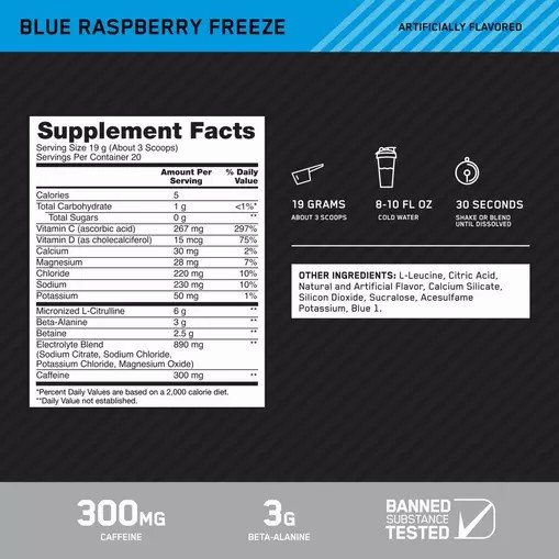 Optimum Nutrition Platinum Igniter Blue Raspberry Freeze 0.84 lb (20 Servings) | 720394-QZI