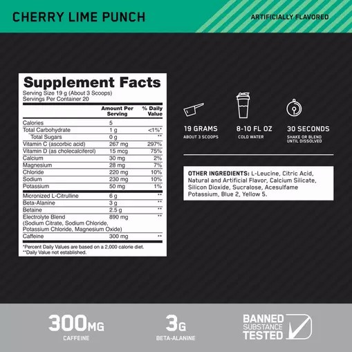 Optimum Nutrition Platinum Igniter Cherry Lime Punch 0.84 lb (20 Servings) | 541980-JCY