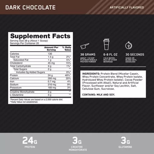 Optimum Nutrition Platinum Rebuild Dark Chocolate 1.67 lb (20 Servings) | 617480-ZDM