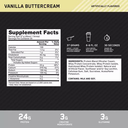 Optimum Nutrition Platinum Rebuild Vanilla Buttercream 1.63 lb (20 Servings) | 437506-OEZ